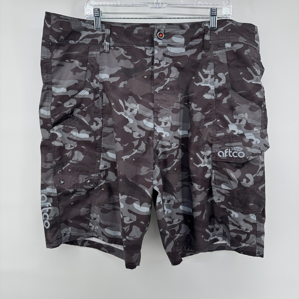 AFTCO Cargo Shorts Mens 40 Camo Fishing Stretch 10 Inseam Lightweight